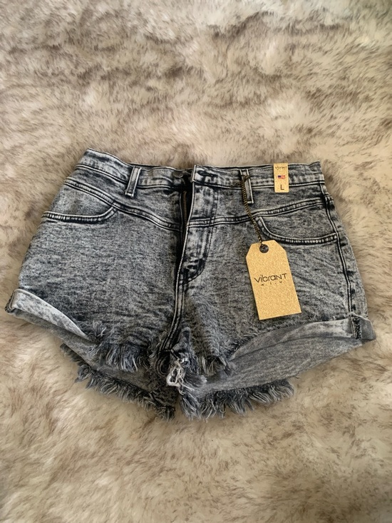 Vibrant Pants - Vibrant Gray Acid-Wash High-Rise Denim Shorts